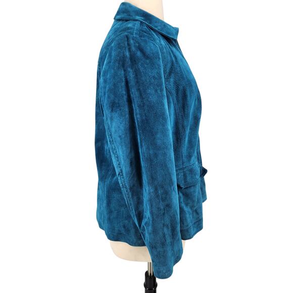 Liz Claiborne Suede Jacket – Teal Blue Plus Size with Flap Pockets - Picture 7 of 8
